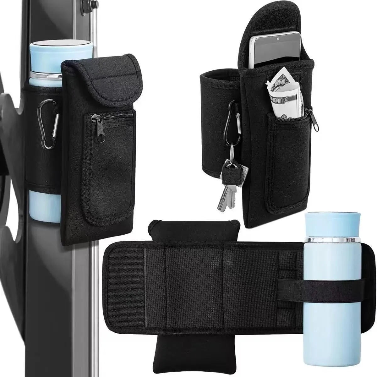 Insulated cloth cup sleeve for water bottles with magnetic hook attachment in black colour