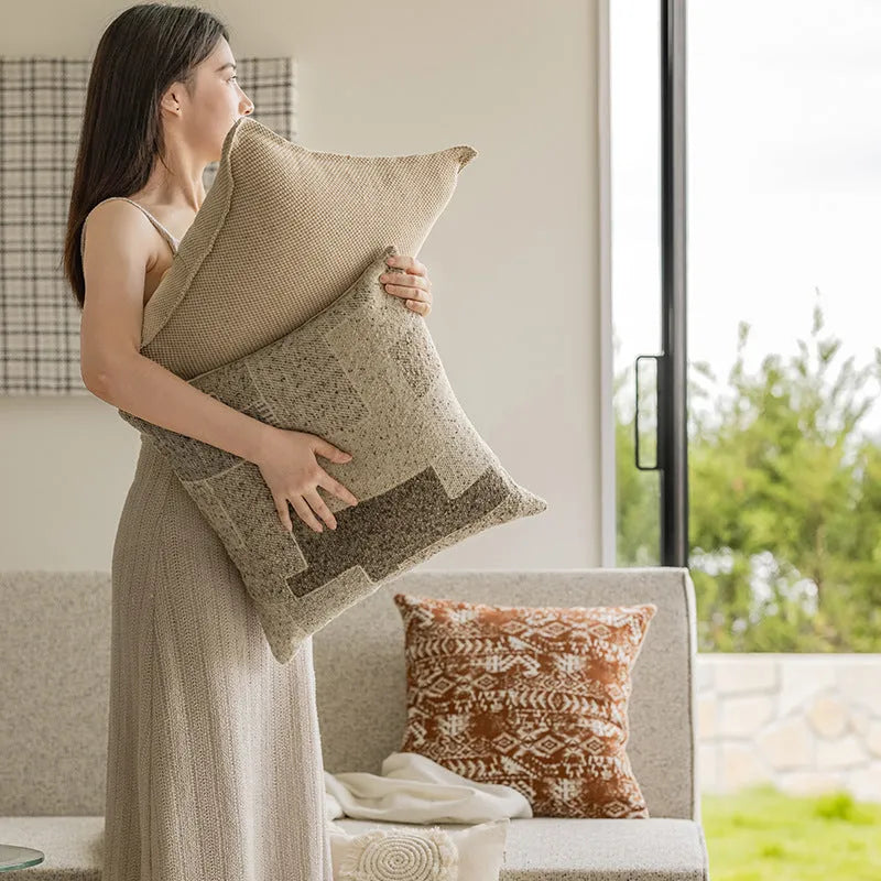 45x45cm solid colour pillow cushion in red coffee colour with artificial line edge pressing