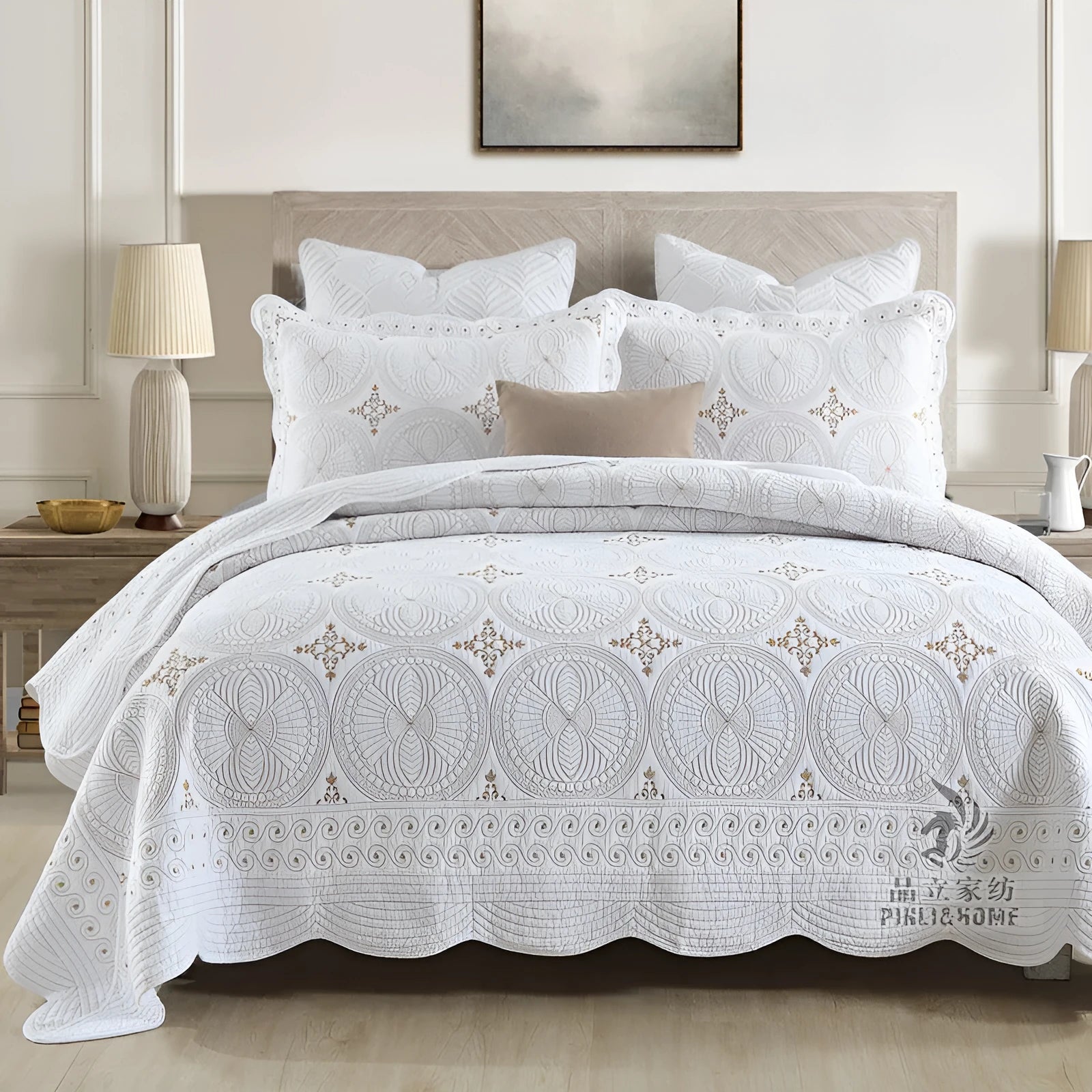 Pure cotton bed cover set with European embroidery and clip sheets design