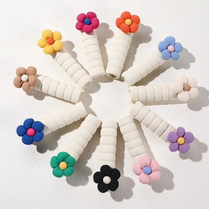 Round floral door handle protective casing in soft PEVA material showing anti-collision function