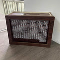 Retro style wooden digital coin bank with LED display and currency-themed design options.
