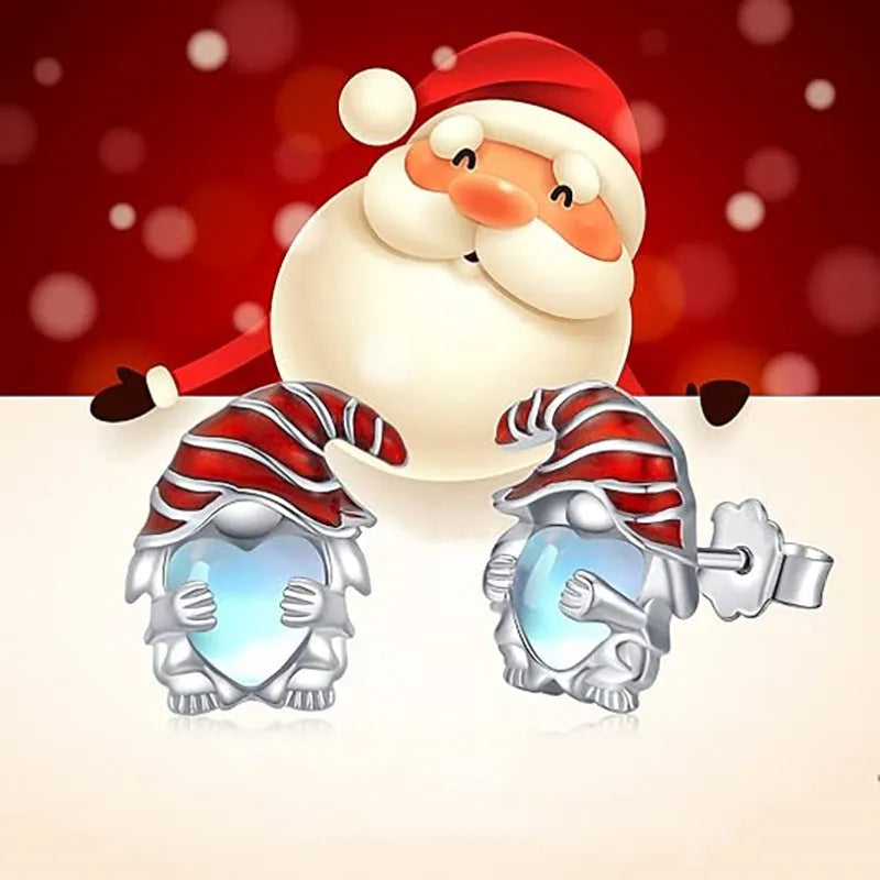 Women's Santa Claus heart-shaped earrings in white gold colour on a copper base.
