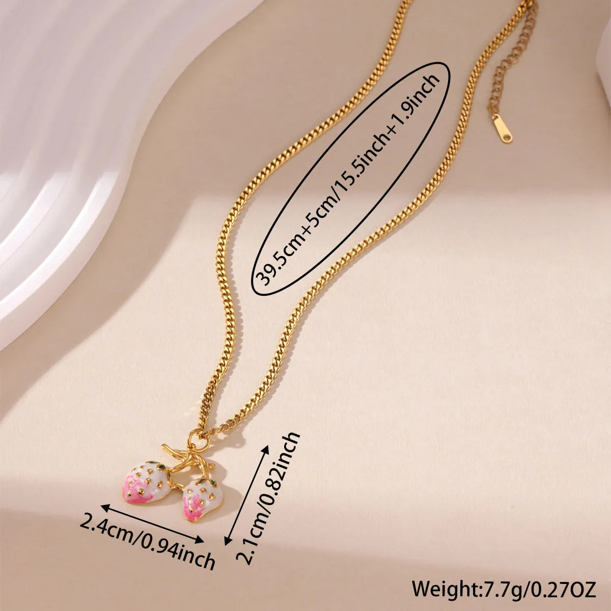 Stainless steel strawberry pendant necklace in red or white powder gradient colour options for women