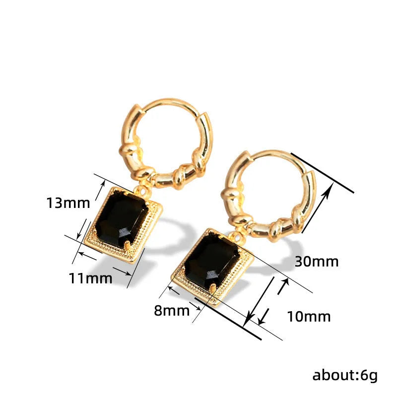 Geometric black zircon copper earrings with quadrilateral design in E2506 black colour