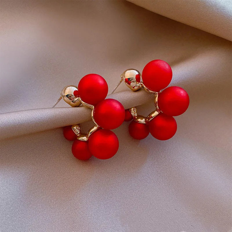 Red bell-shaped alloy earrings with hook fastener for women