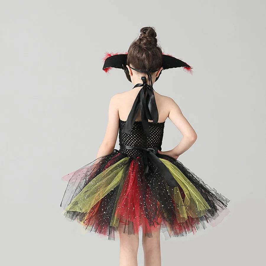Girls Halloween pirate costume dress with sequin gauze fabric and pirate skirt design