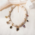 Heart-shaped resin bamboo necklace for women with electroplating finish in picture colour