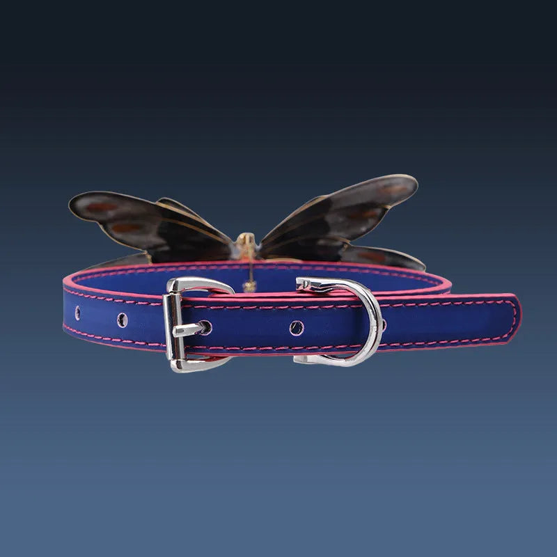 Purple butterfly rhinestone collar with temperature-change properties and alloy chain