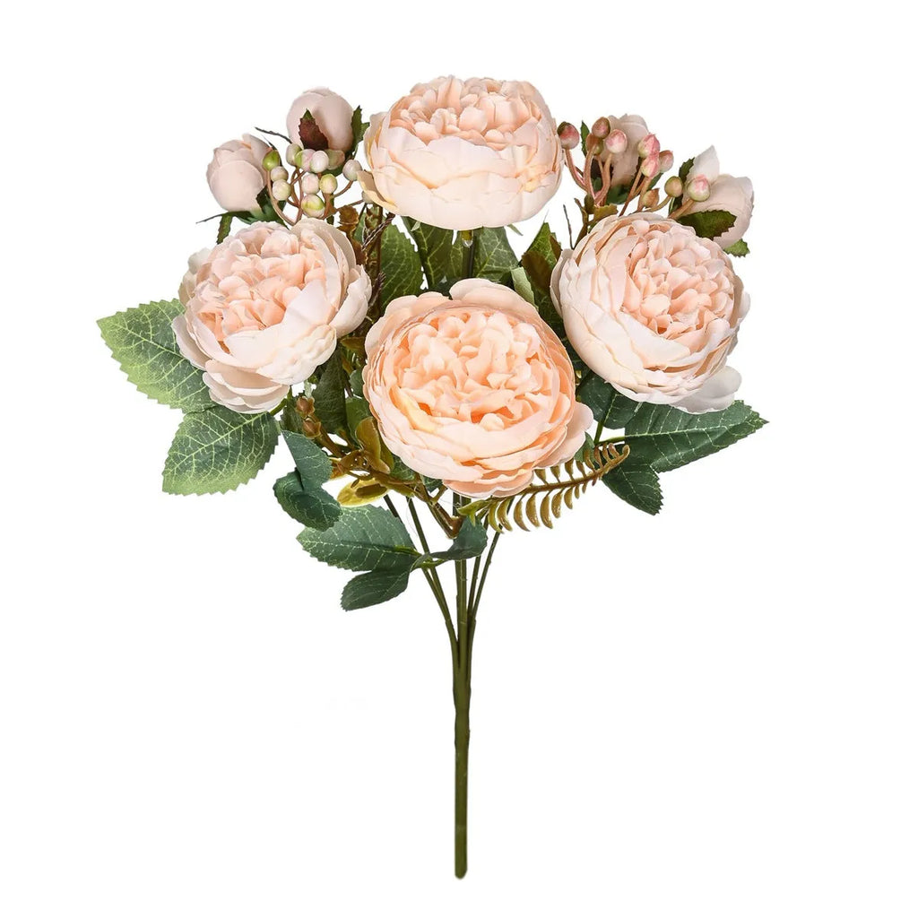 Artificial silk peony bouquet arrangement in a choice of five colours.