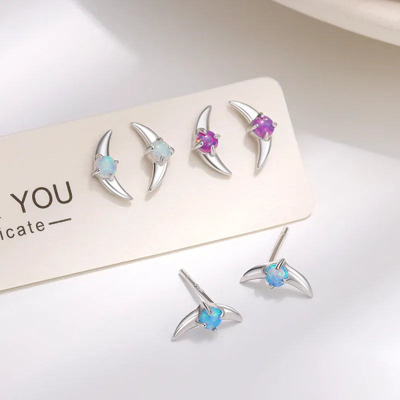 Women's geometric earrings in 925 silver with electroplated finish and stone accents in blue, purple, or white