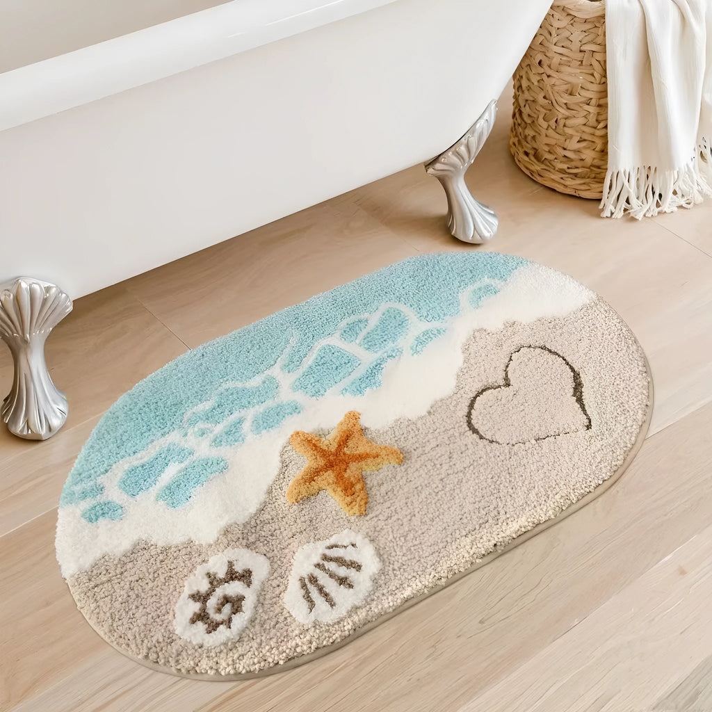 Sky sea rainbow pattern cashmere carpet floor mat with plastic dirt-resistant bottom in square shape