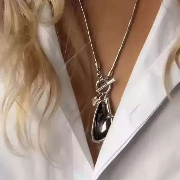 Geometric alloy pendant on snake bone chain necklace in water drop colours