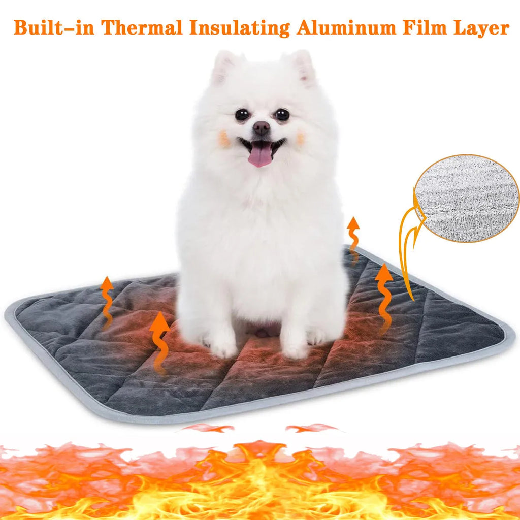 Grey cloth pet cushion in rectangular shape on floor as dog or cat bed