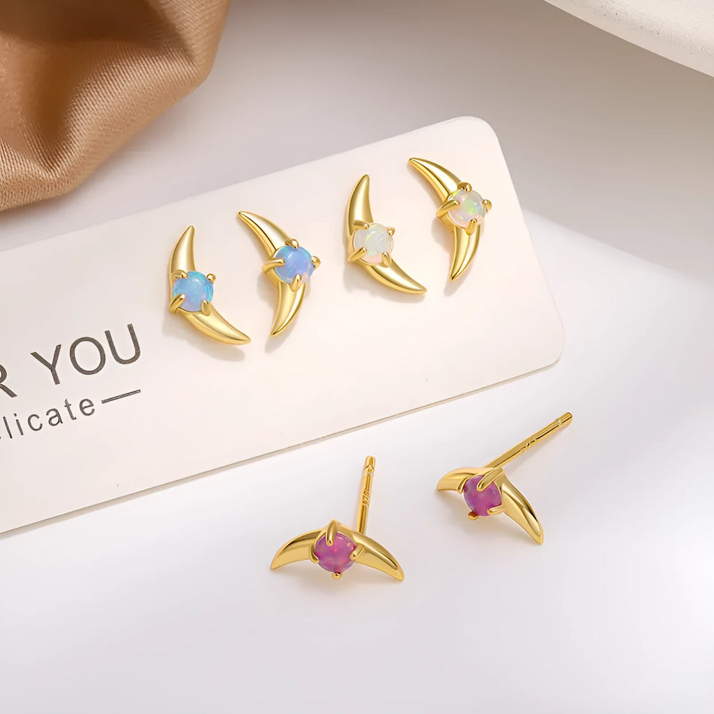 Women's geometric earrings in 925 silver with electroplated finish and stone accents in blue, purple, or white