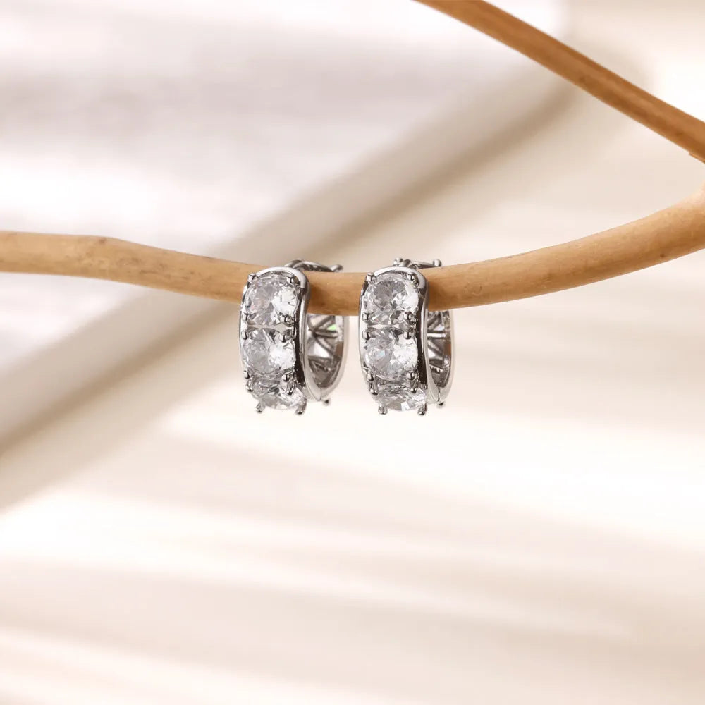Women's stainless steel U-shaped clip earrings with zircon embellishment in E5772P colour