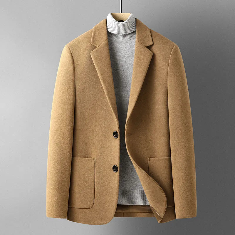 Men's slim fit wool suit jacket in a solid colour with a non-ironing finish.
