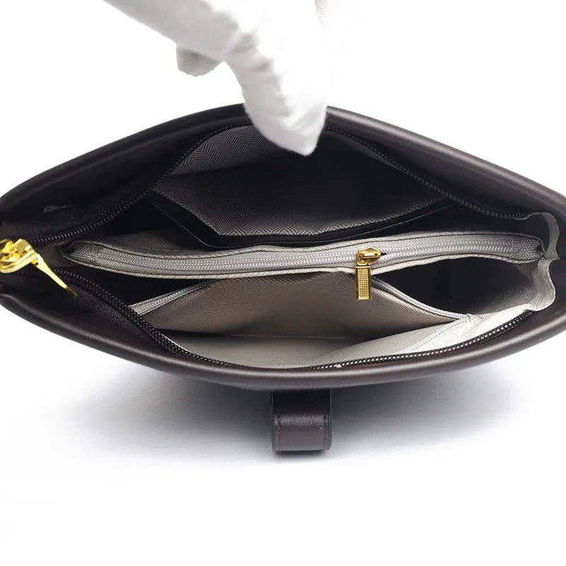 Korean style soft PU leather bucket bag in black with double shoulder straps and external sandwich pocket