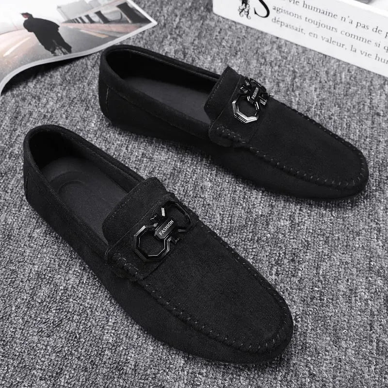 Men's black and grey casual shoes with suede and leather uppers and rubber soles