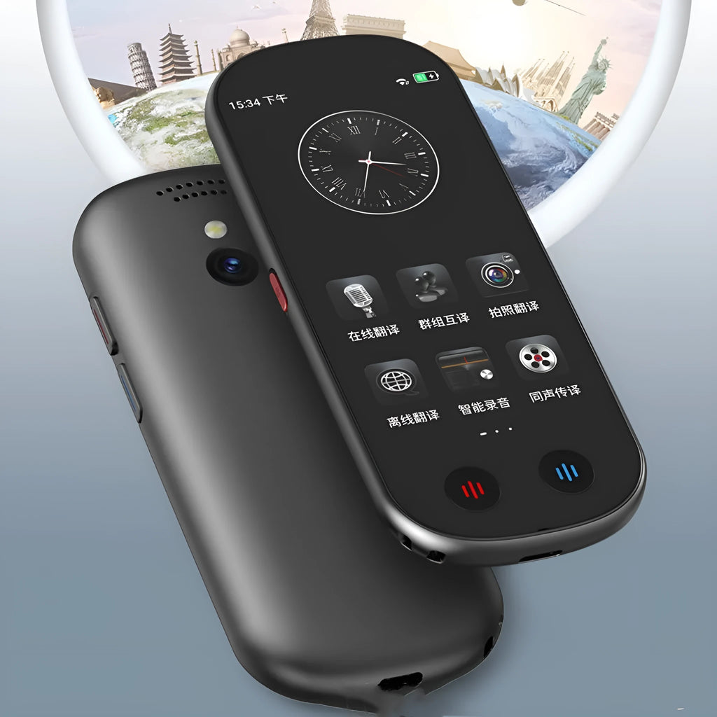 Black simultaneous interpretation translator device for business meetings with lanyard