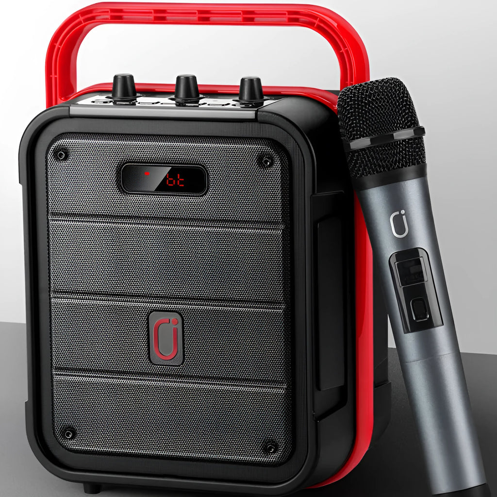 MS62AI portable Bluetooth speaker with wireless microphone and remote control for karaoke and multi-source audio playback