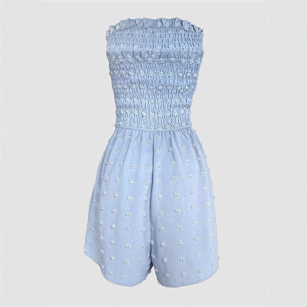 Women's off-shoulder jumpsuit in solid colour with sleeveless design and casual styling