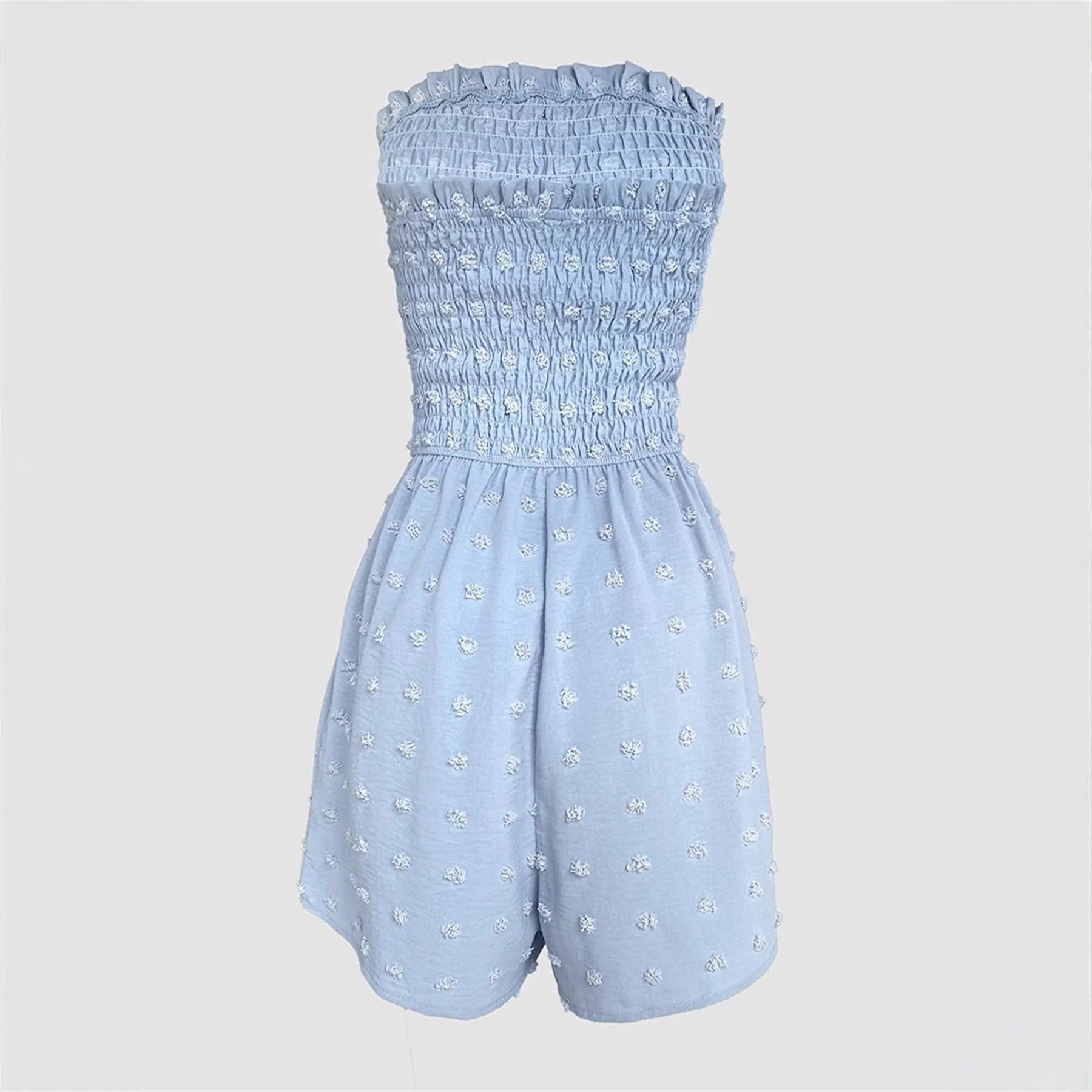 Women's off-shoulder jumpsuit in solid colour with sleeveless design and casual styling
