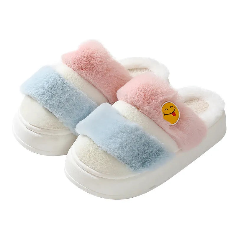 Thermal cotton slippers with cashmere lining and plush upper in various colour combinations