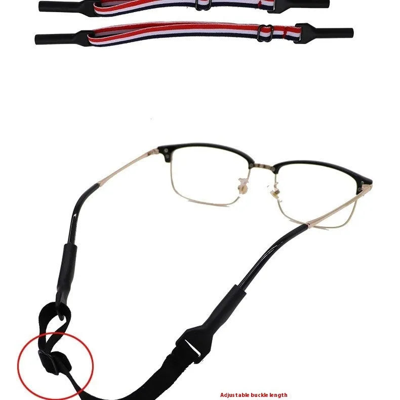 Black adjustable glasses cord with silicone earpiece hooks for anti-slip eyewear retention