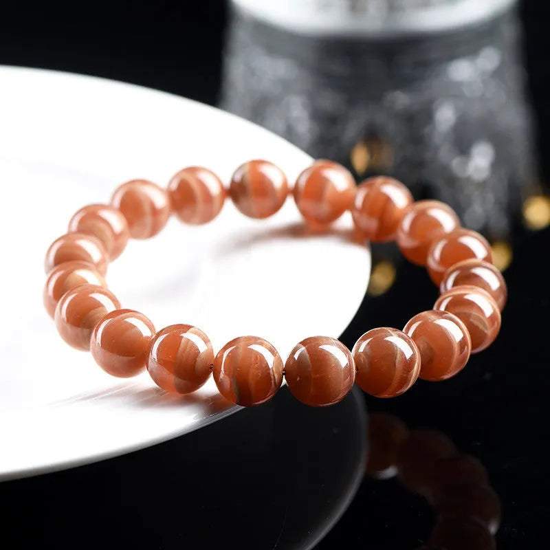 Natural old mine rhodochrosite round beads bracelet with manganese spar mineral jewellery