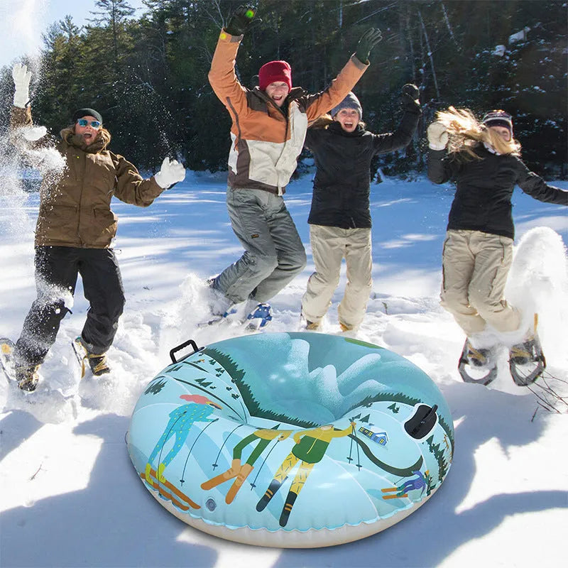PVC winter ski ring toy in red, blue, or mountain print for outdoor snow play.