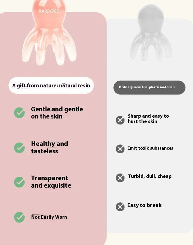 Pink octopus-shaped massage comb made from natural resin with storage bag for facial and head massage