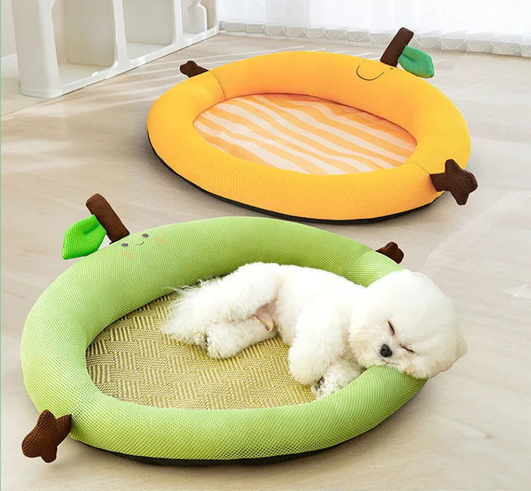 Green fruit backrest pet bed nest for cats and dogs with raised sleeping area