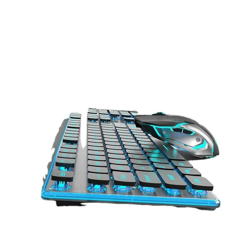 Wireless mute Bluetooth keyboard in cherry blossom pink with ice blue backlighting