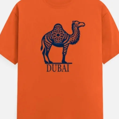 Orange cotton t-shirt with short sleeves and round neck on hanger
