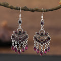 Purple retro court crystal long fringe drop earrings with ethnic style elements