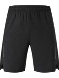 Men's forest green five-point spandex casual shorts on a mid-waist fit model.