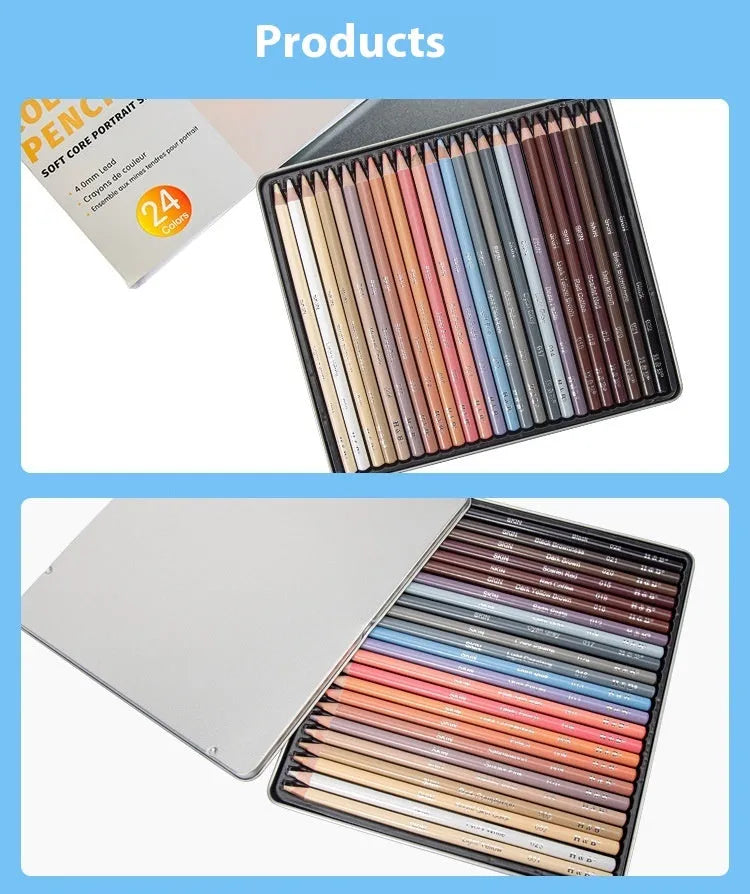 24 skin colour pencils for portrait drawing in a round iron tin box