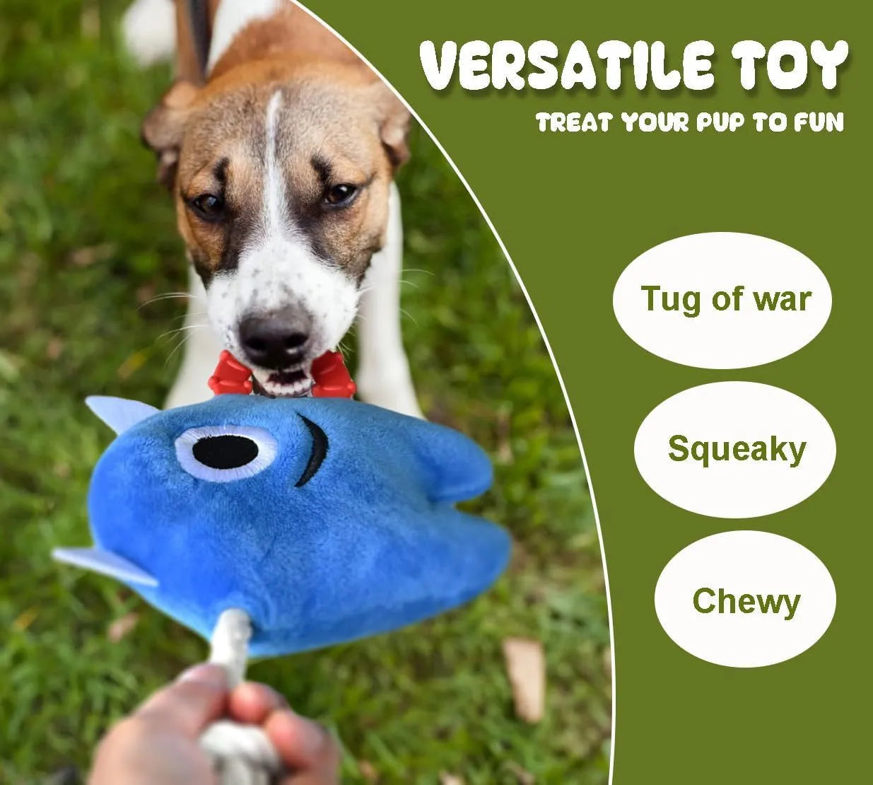 Blue and green monster dog toys with plush bodies and cotton rope limbs.