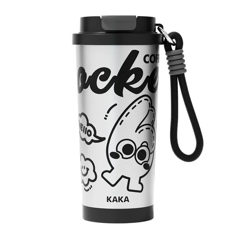 Small vacuum insulated cup with creative design showing colour options and 500ml capacity