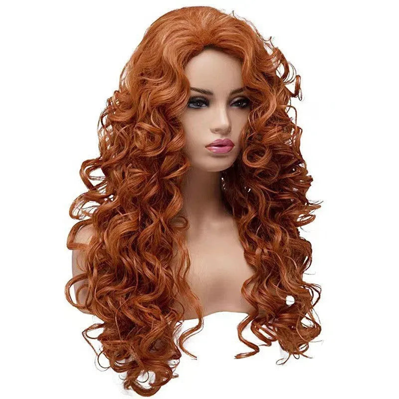 Brown long wavy curly synthetic wig with instant noodles style waves for Halloween cosplay