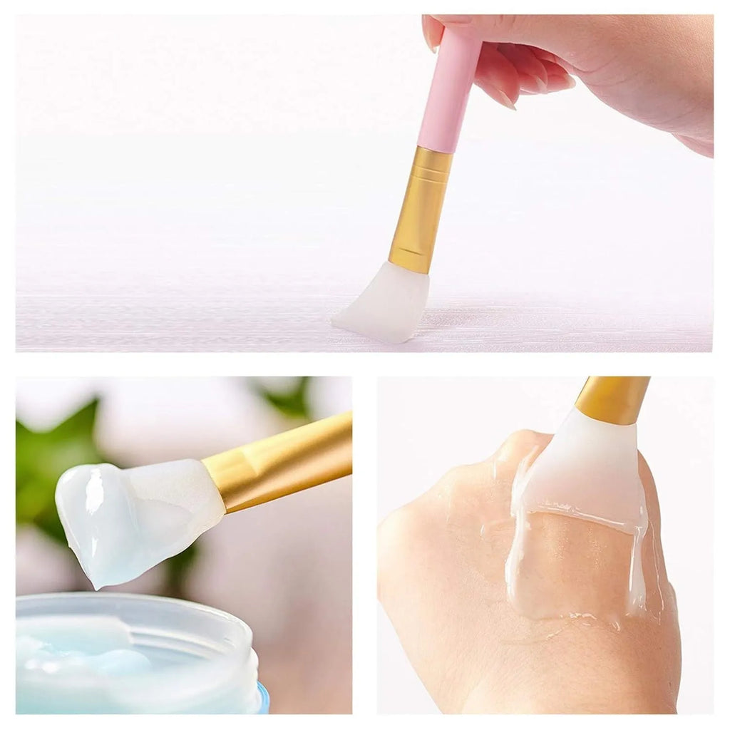 Reusable silicone face and body mask applicator spatula tool in one of six colours: black, blue, pink, rose red, white, or yellow.