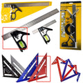 Two red metal combination angle rulers with metric markings in transparent protective bag