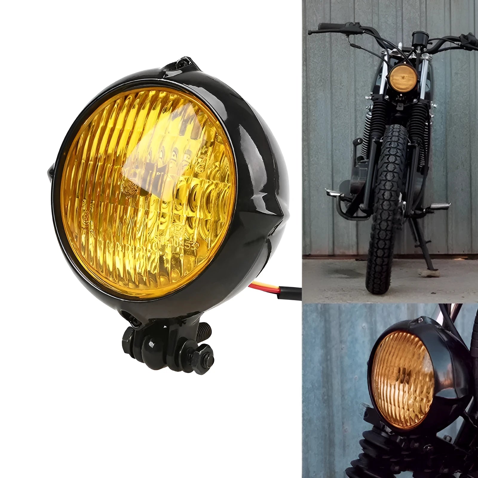 Harley Headlights retro black aluminium housing with 8cm diameter and electroplated finish