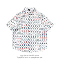 Loose fit short sleeve shirt with full floral print, cardigan style, in polyester fabric