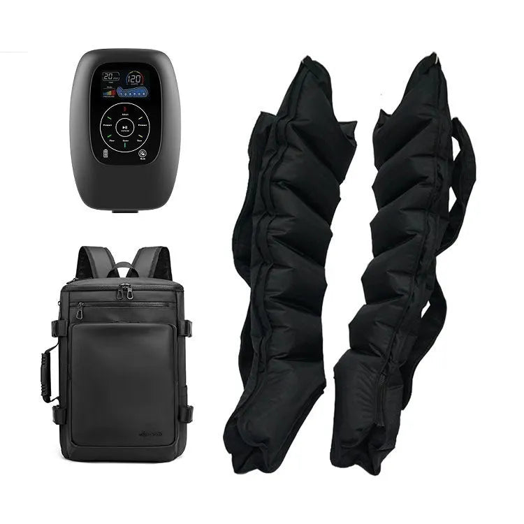 Air wave pressure massager unit with handheld remote control showing three leg size options