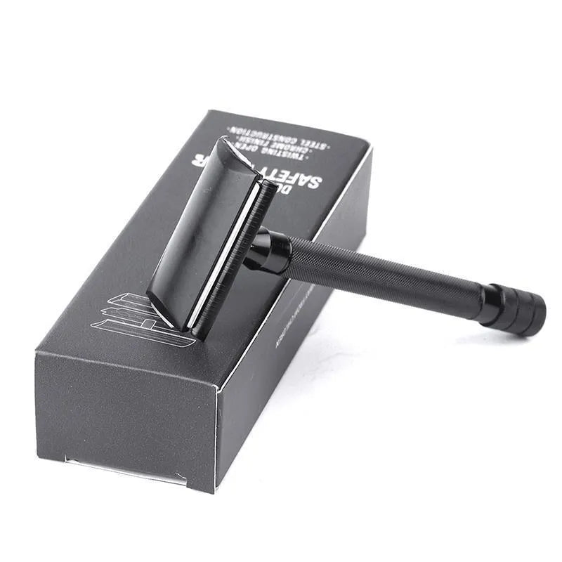 Traditional manual pogonotomy metal shaver and brush set for old-fashioned wet shaving