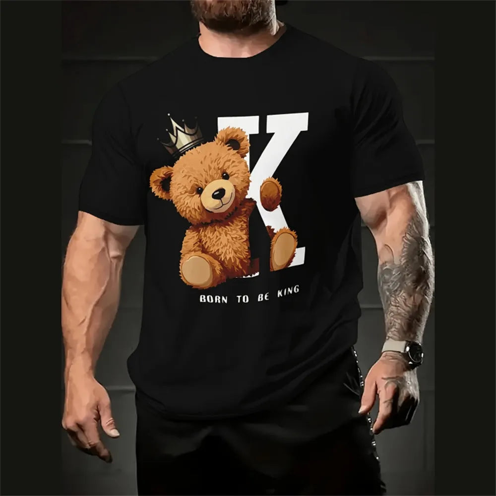 Men's loose fit grey T-shirt with a colourful 3D printed cartoon design on the front.