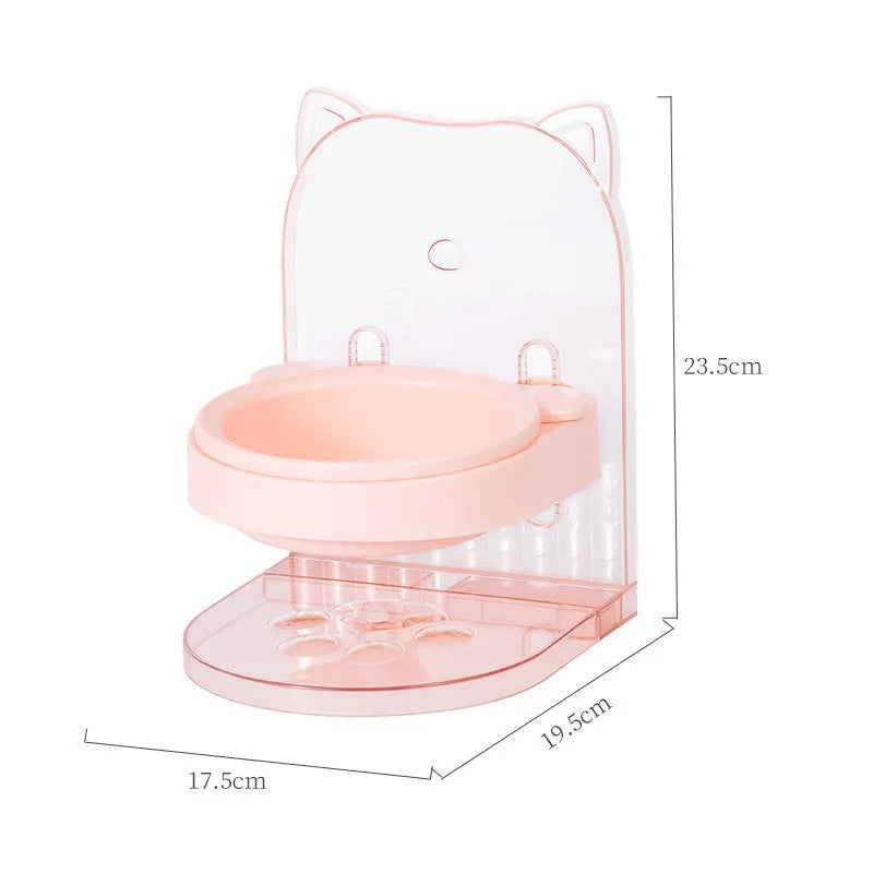 Grey cat ear design anti spill pet feeding bowl with adjustable height and removable hanging cage