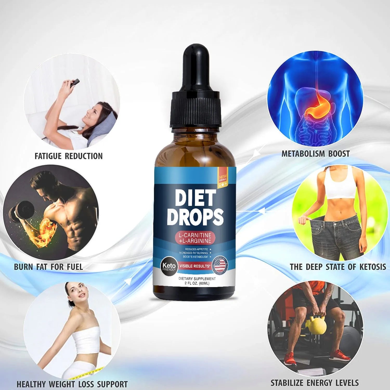 60ml bottle of ketone drops dietary supplement with dropper for body shaping support