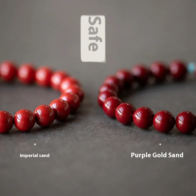 Cinnabar Hetian jade bracelet with geometric ellipse beads in purple gold sand colour